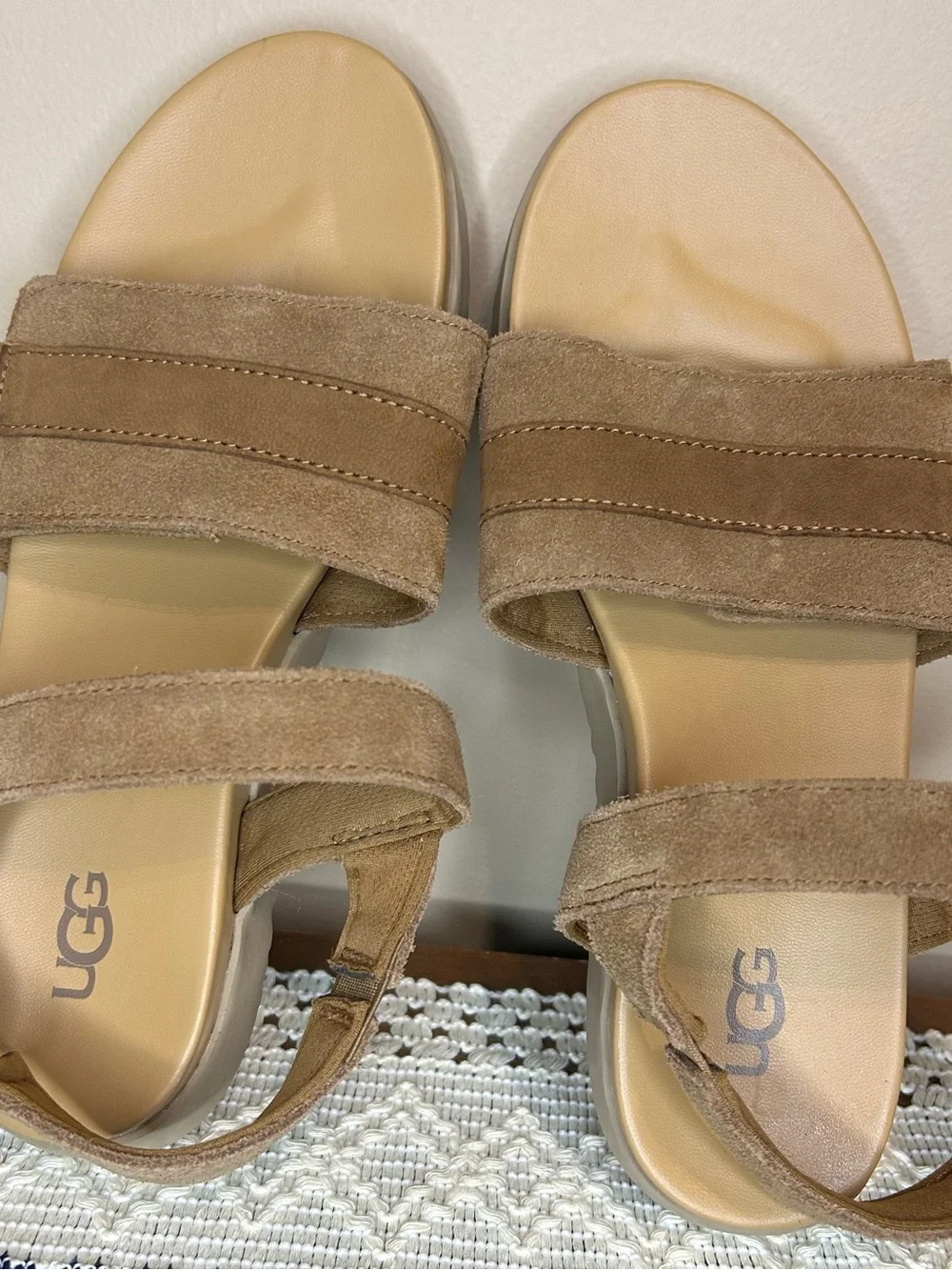 UGG Kids Tan Suede Double‑Strap Slide Sandals